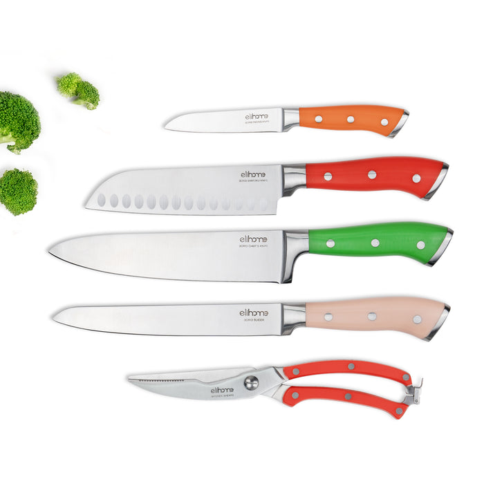 Elihome 5pcs Knife Set and 7 Piece Silicone Cooking Utensil Set