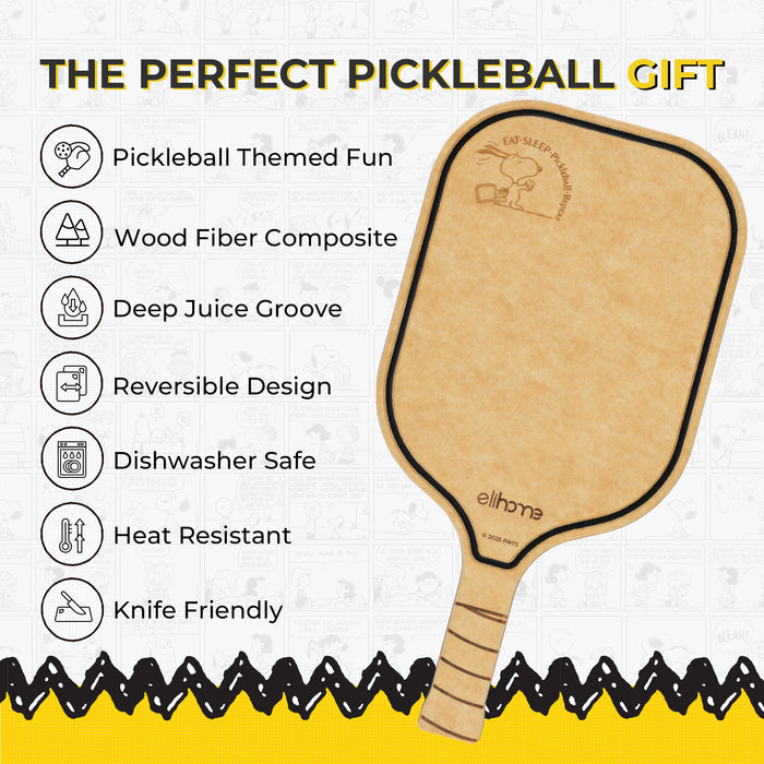 Elihome x Peanuts Pickleball Charcuterie Cutting Board -"Eat Sleep Pickleball Repeat"