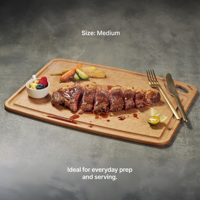 Elihome Classic Series 3 Piece Cutting Board Set (S+M+L) - Medium board in use on kitchen countertop