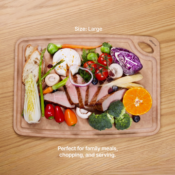 Elihome Classic Series 3 Piece Cutting Board Set (S+M+L) - Large board in use on kitchen countertop