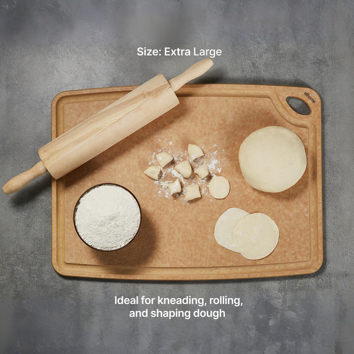 Elihome Classic Series 4 Piece Cutting Board Set (S+M+L+XL) - Extra Large board in use on kitchen countertop