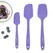 Elihome purple silicone spatula and spoonula set displayed with a bowl of blueberry yogurt. The fun and eye-catching purple utensils include a mini scraper, ideal for mixing jams and creams.
