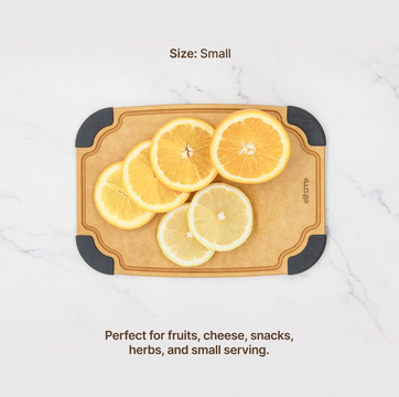 Elihome Essential Series 3-in-1 Cutting Board Set (S+M+L) - Small board in use on kitchen countertop