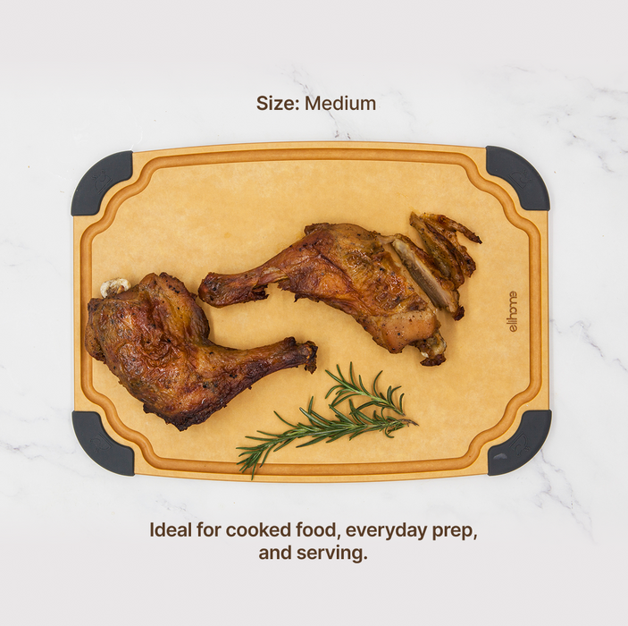 Elihome Essential Series 3-in-1 Cutting Board Set (S+M+L) - Medium board in use on kitchen countertop