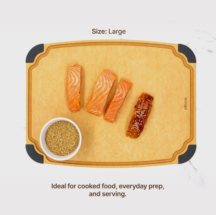 Elihome Essential Series 3-in-1 Cutting Board Set (S+M+L) - Large board in use on kitchen countertop