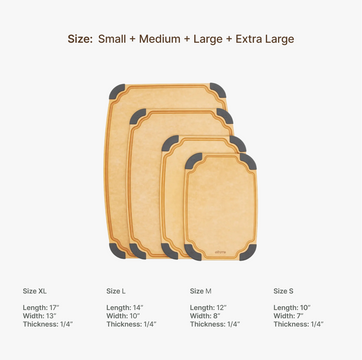 Elihome Essential Series 4-in-1 Cutting Board Set (S+M+L+XL) - board dimensions