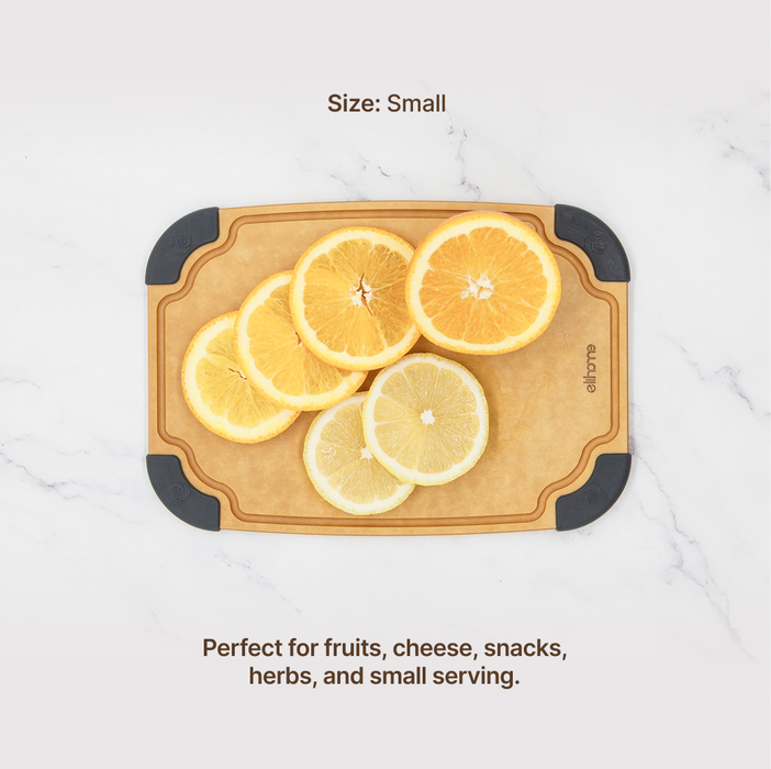 Elihome Essential Series 4-in-1 Cutting Board Set (S+M+L+XL) - Small board in use on kitchen countertop