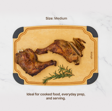 Elihome Essential Series 4-in-1 Cutting Board Set (S+M+L+XL) - Medium board in use on kitchen countertop