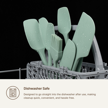 Elihome Mini Basting Pastry Brush in a dishwasher rack, designed to go straight into the dishwasher for quick and hassle free cleanup