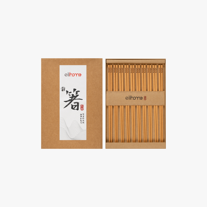 Elihome Premium Wood Fiber Chopsticks, 10 Pairs pack, 10.24 inches long reusable wood fiber chopsticks with textured non-slip tips in kraft gift packaging
