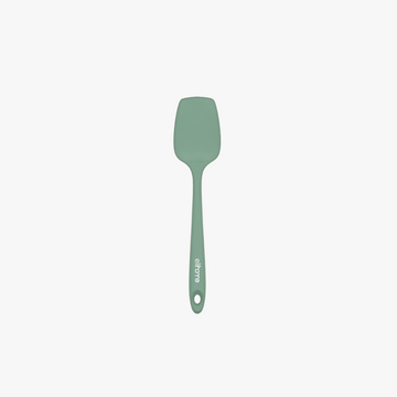 Elihome Classic Silicone Spoonula in Sage Green, 11 inches by 2.4 inches with seamless one piece design, reinforced steel core and ergonomic non-slip handle
