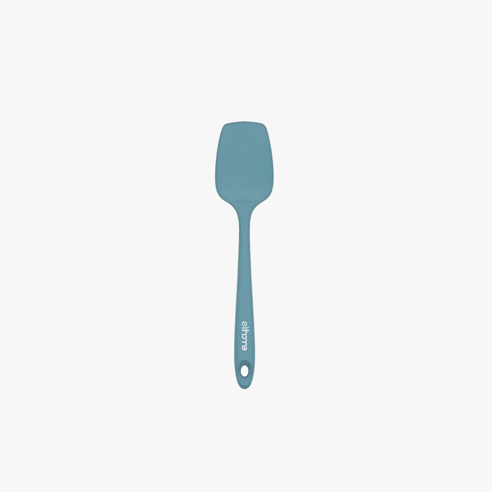 Elihome Classic Silicone Spoonula in Teal Grey, 11 inches by 2.4 inches with seamless one piece design, reinforced steel core and ergonomic non-slip handle