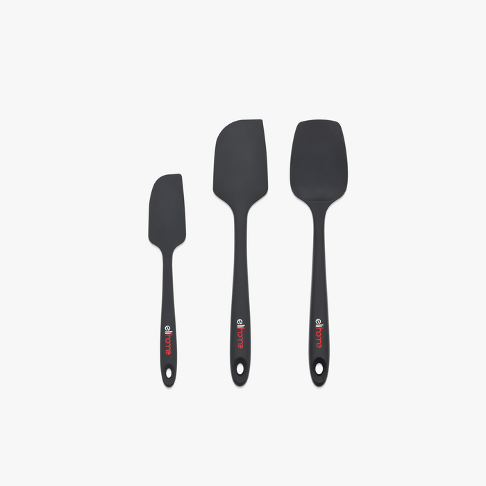 Elihome 3 Piece Silicone Spatula Set in Black, 3 pieces of BPA free platinum silicone kitchen tools with reinforced steel cores and ergonomic non-slip handles