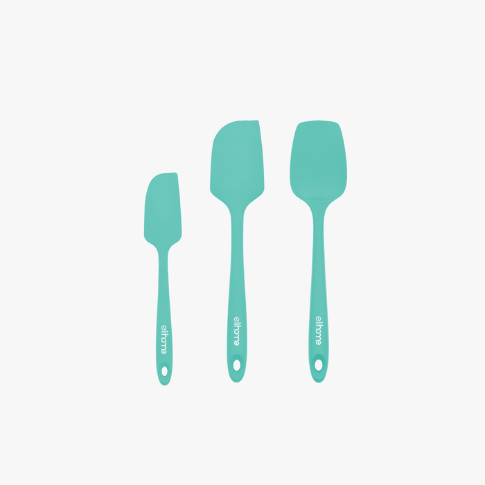 Elihome 3 Piece Silicone Spatula Set in Tiffany Blue, 3 pieces of BPA free platinum silicone kitchen tools with reinforced steel cores and ergonomic non-slip handles