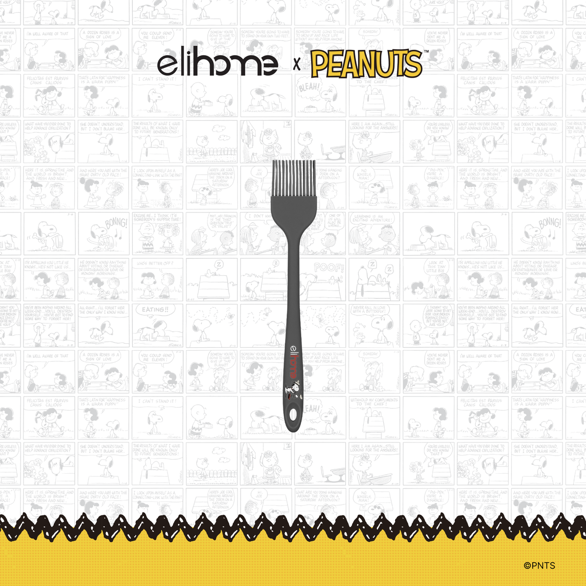 Elihome x Peanuts Silicone Basting Brush, 8.75 inches by 1.5 inches in Grey with official Snoopy artwork on the handle