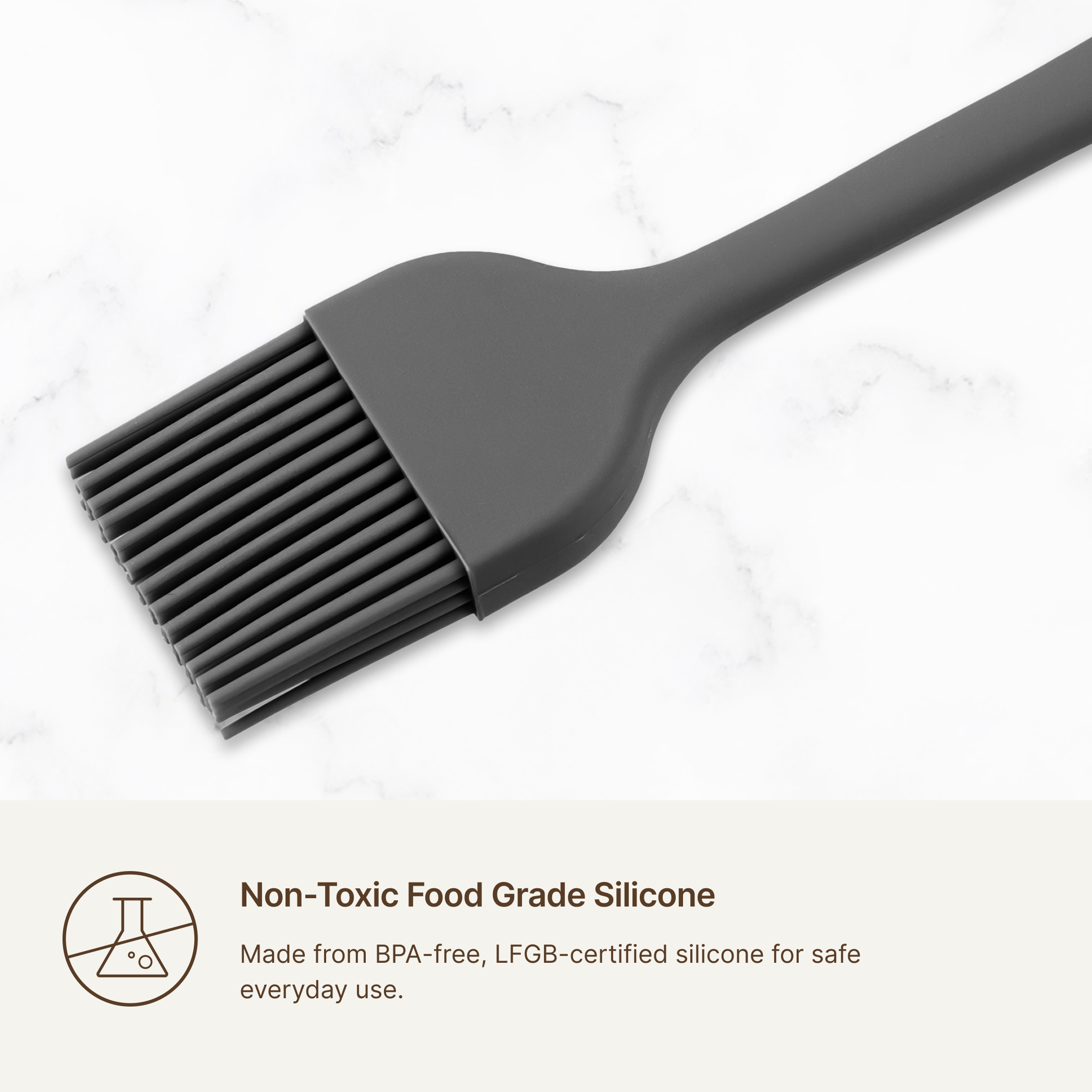 Close-up of the Elihome x Peanuts Silicone Basting Brush bristles, non-toxic food grade silicone made from BPA free LFGB certified material for safe everyday use