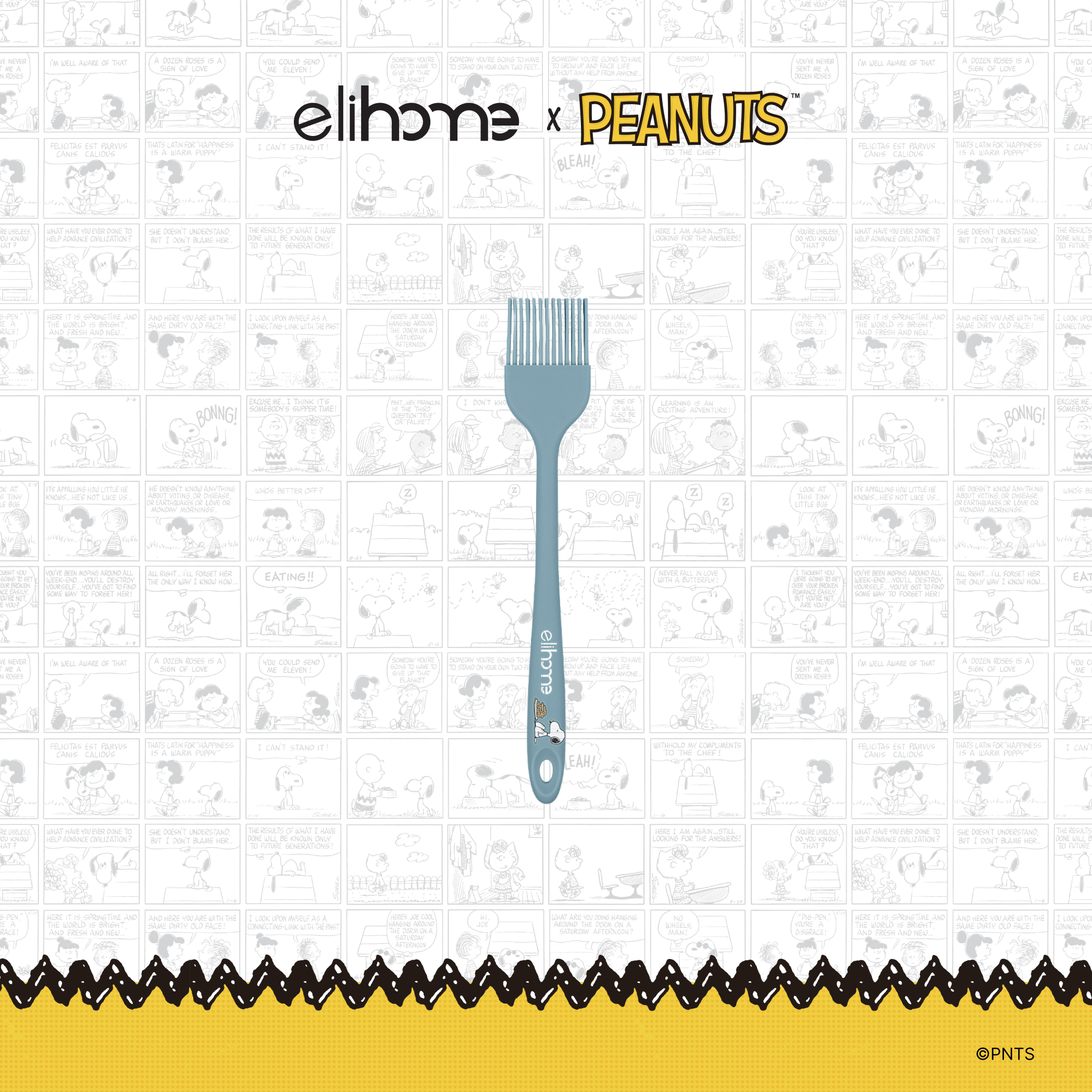 Elihome x Peanuts Silicone Basting Brush, 8.75 inches by 1.5 inches in Teal Grey with official Snoopy artwork on the handle