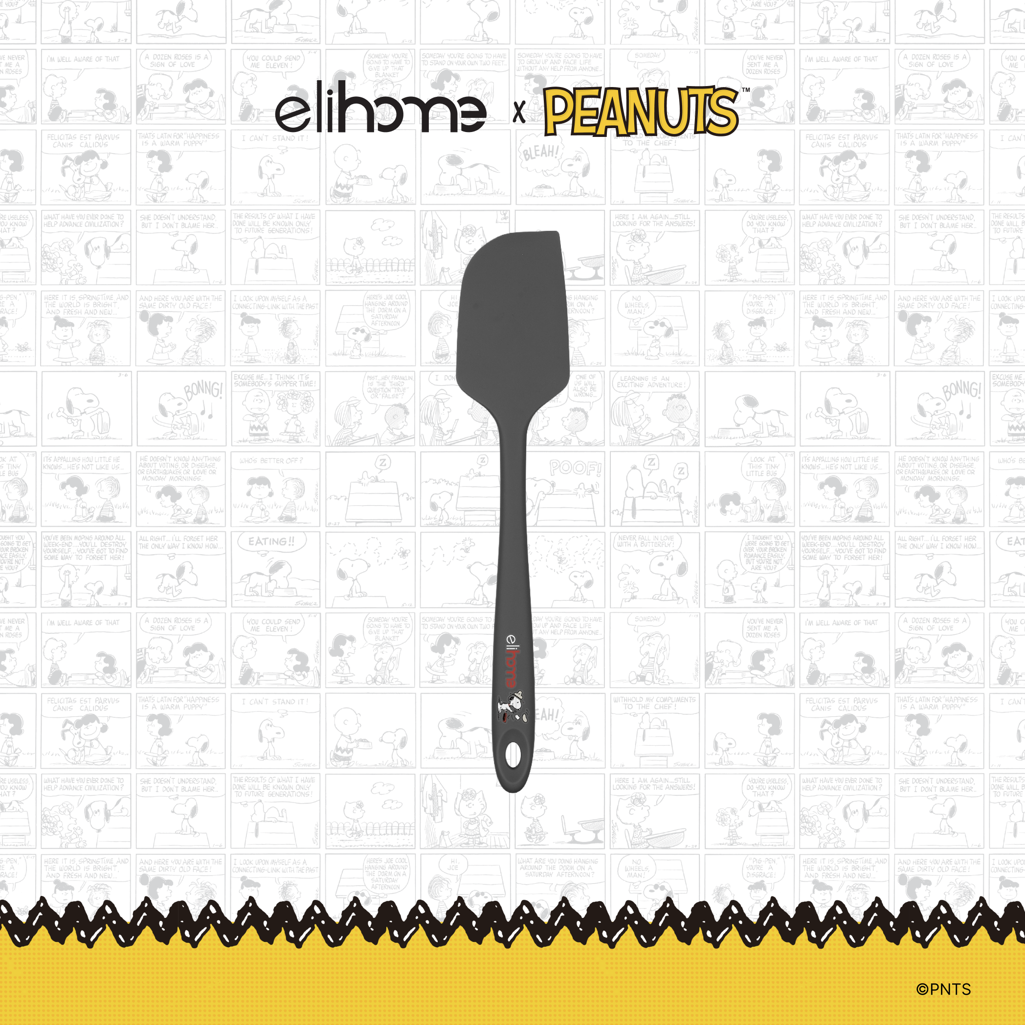 Elihome x Peanuts Classic Silicone Spatula, 11 inches by 2.2 inches in Grey with official Snoopy artwork on the handle