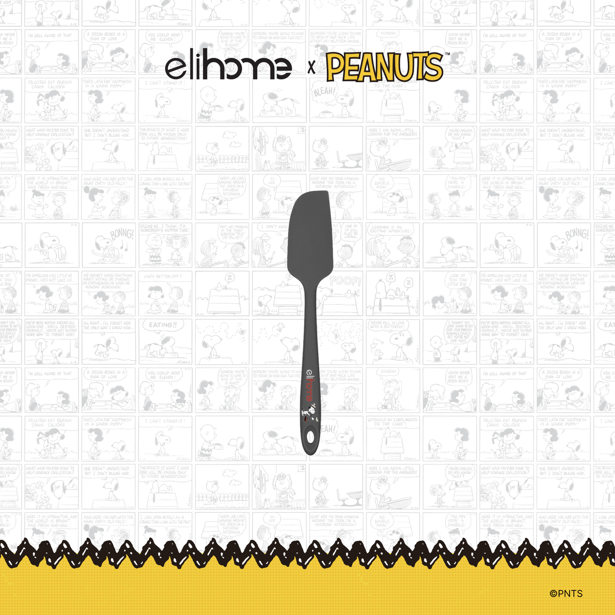 Elihome x Peanuts Mini Silicone Spatula, 8.7 inches by 1.5 inches in Grey with official Snoopy artwork on the handle