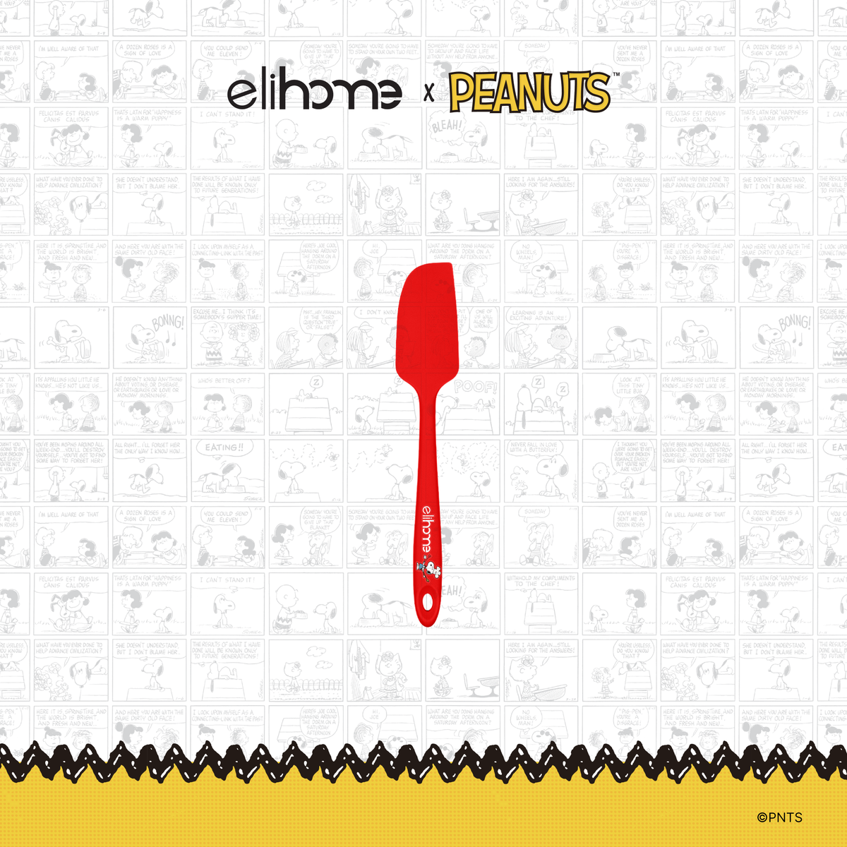 Elihome x Peanuts Mini Silicone Spatula, 8.7 inches by 1.5 inches in Red with official Snoopy artwork on the handle