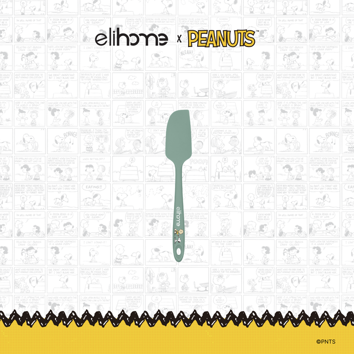 Elihome x Peanuts Mini Silicone Spatula, 8.7 inches by 1.5 inches in Sage Green with official Snoopy artwork on the handle