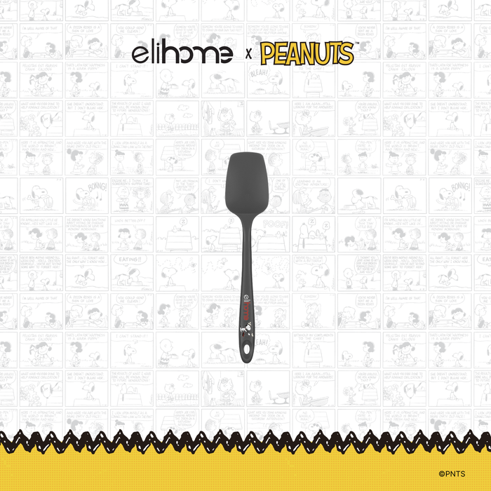 Elihome x Peanuts Mini Silicone Spoonula, 8.75 inches by 1.8 inches in Grey with official Snoopy artwork on the handle