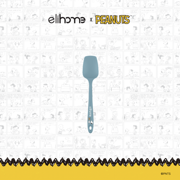 Elihome x Peanuts Mini Silicone Spoonula, 8.75 inches by 1.8 inches in Teal Grey with official Snoopy artwork on the handle
