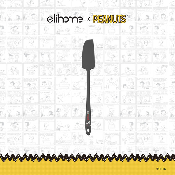 Elihome x Peanuts Skinny Silicone Spatula, 11 inches by 1.5 inches in Grey with official Snoopy artwork on the handle
