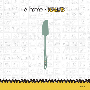 Elihome x Peanuts Skinny Silicone Spatula, 11 inches by 1.5 inches in Sage Green with official Snoopy artwork on the handle