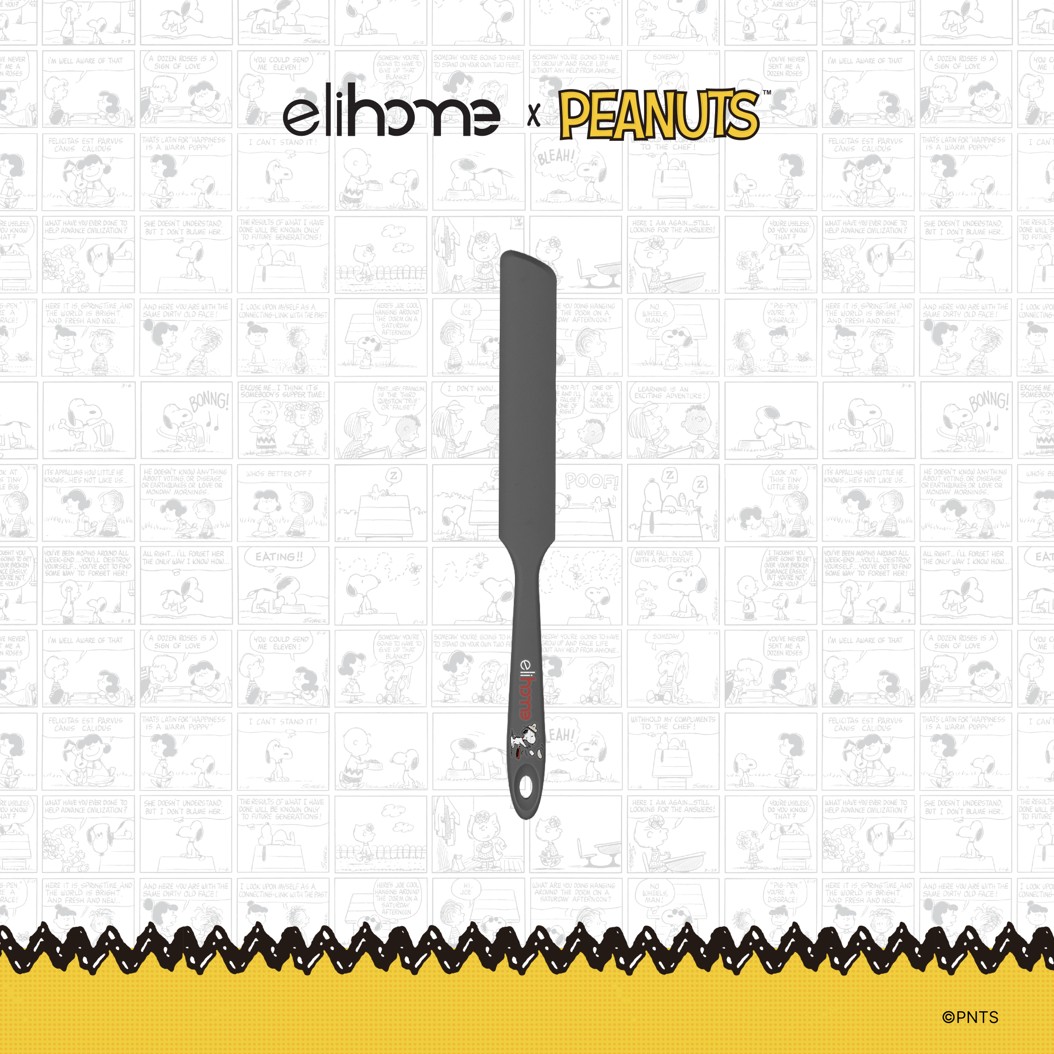 Elihome x Peanuts Silicone Spreader, 10 inches by 1.1 inches in Grey with official Snoopy artwork on the handle