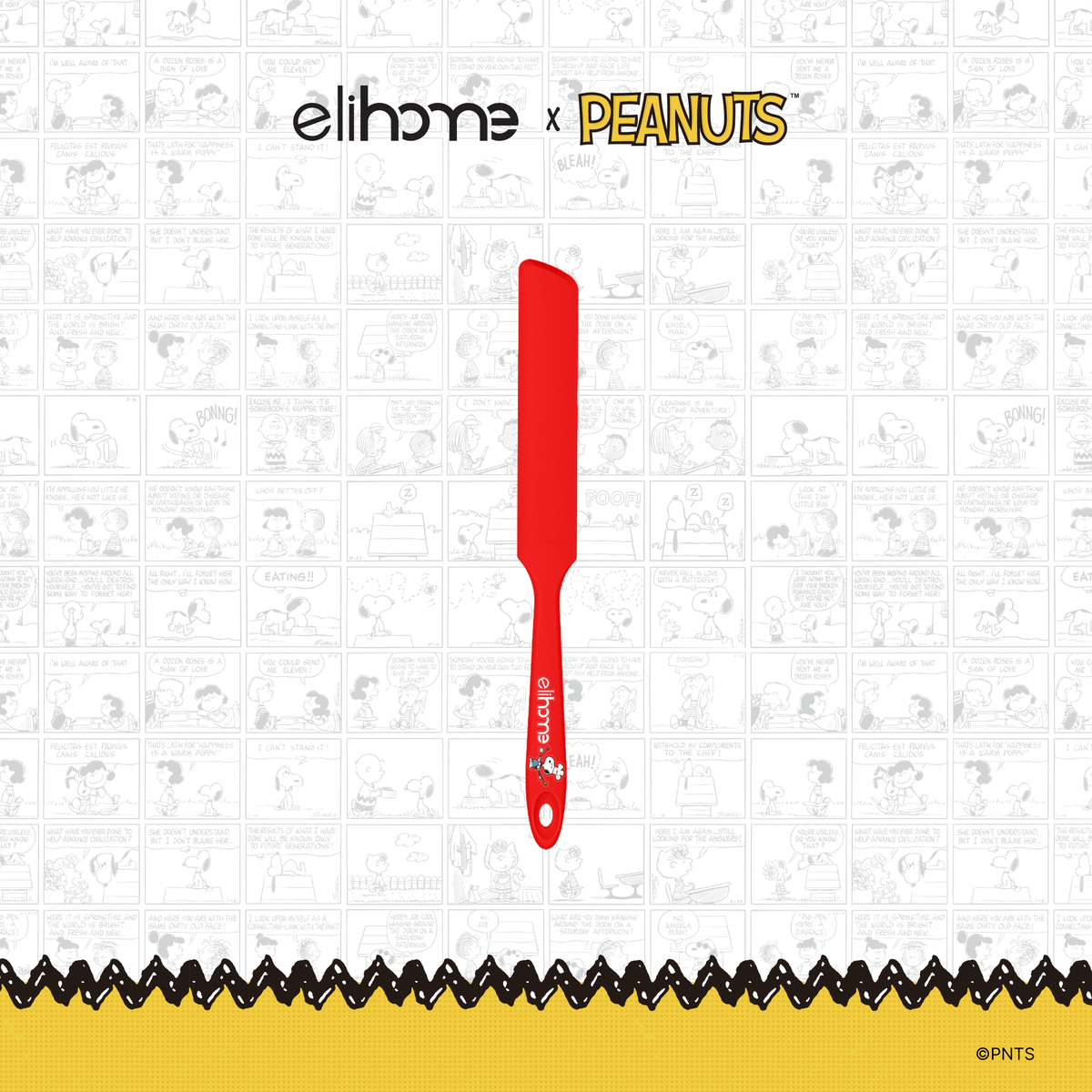 Elihome x Peanuts Silicone Spreader, 10 inches by 1.1 inches in Red with official Snoopy artwork on the handle