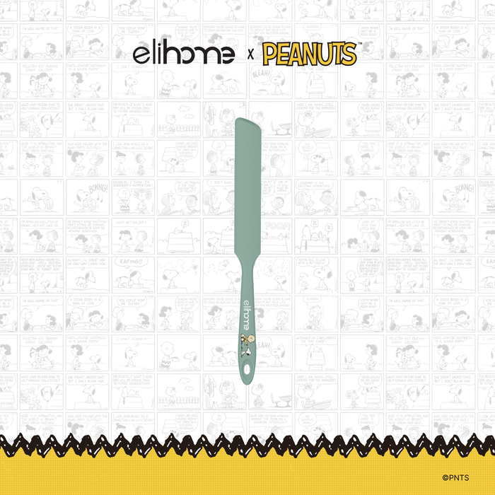 Elihome x Peanuts Silicone Spreader, 10 inches by 1.1 inches in Sage Green with official Snoopy artwork on the handle