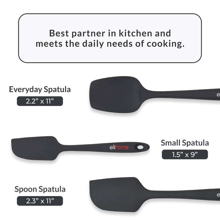 Black Silicone Spatula | 3 Piece Spatula Set | Elihome