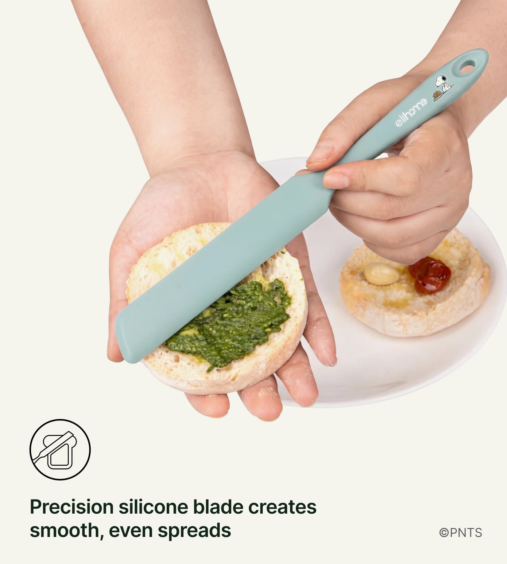 Precision silicone blade creates smooth, even spreads