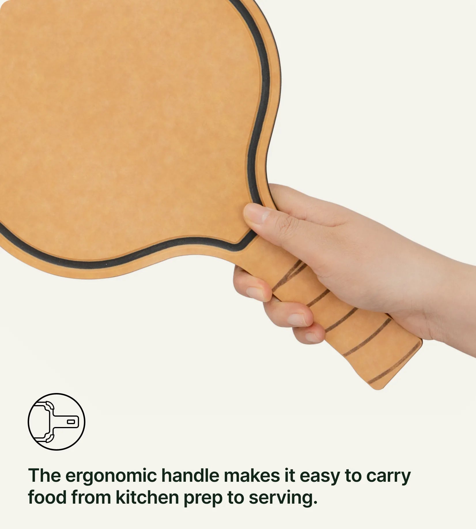The ergonomic handle makes it easy to carry food from kitchen prep to serving.