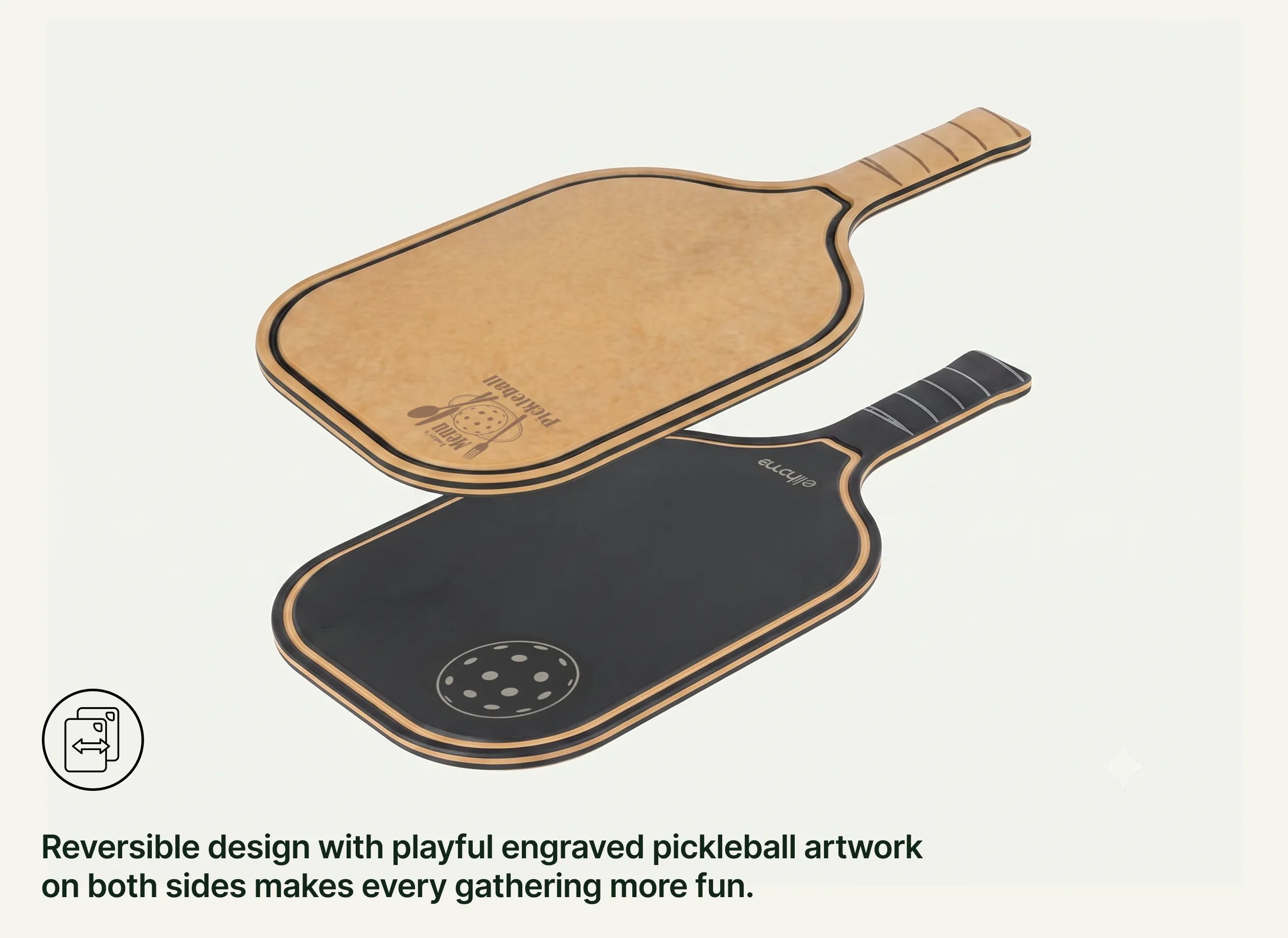 Reversible design with playful engraved pickleball artwork on both sides makes every gathering more fun.